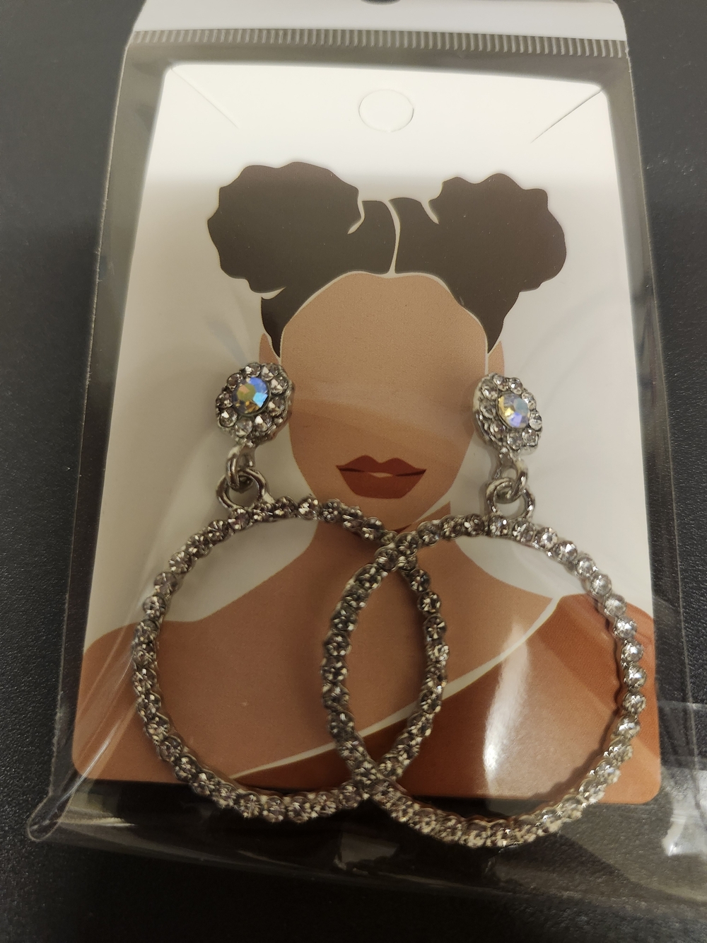 Rhinestone Hoop Drop Earrings - Silver